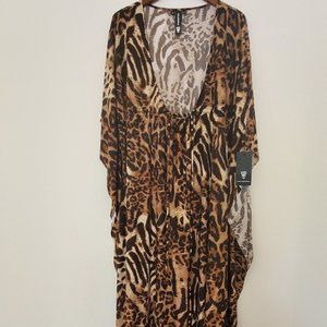 Coldesina Women's Kaftan Maxi Dress Black Jaguar Size XL/1X NWT Pool Cover Up